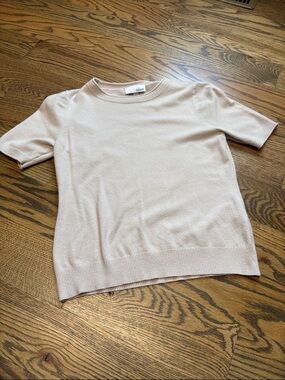 Milano Essential Light Taupe Crewneck Short Sleeve Sweater, S